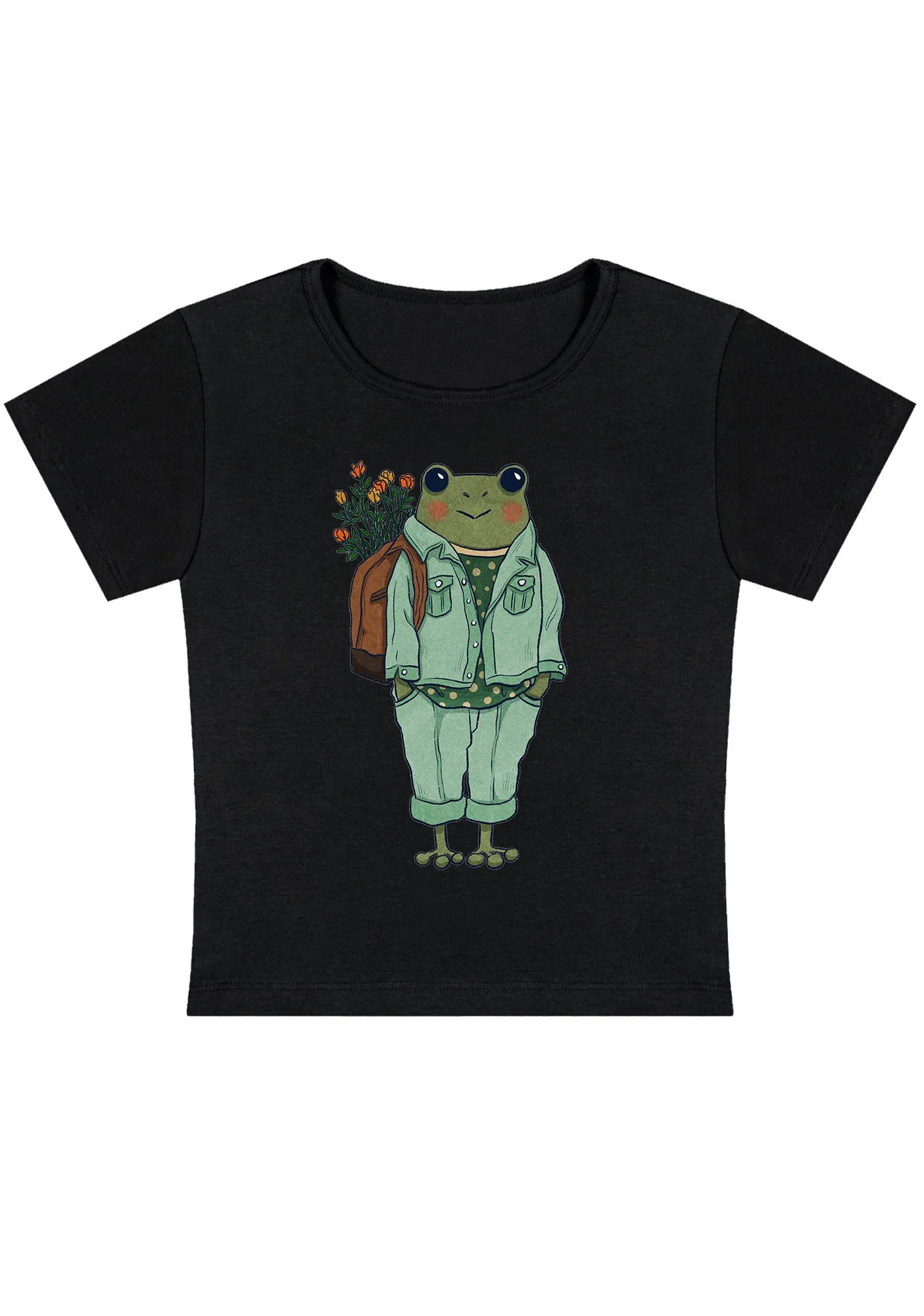 Curvy Frog Backpack Flowers Baby Tee