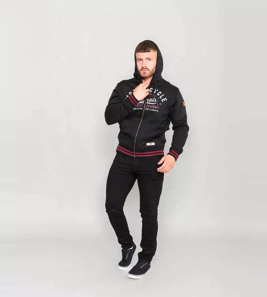 D555 Mens Full Zip Hoodie With Motorcycle Chest Print (PATRICK)