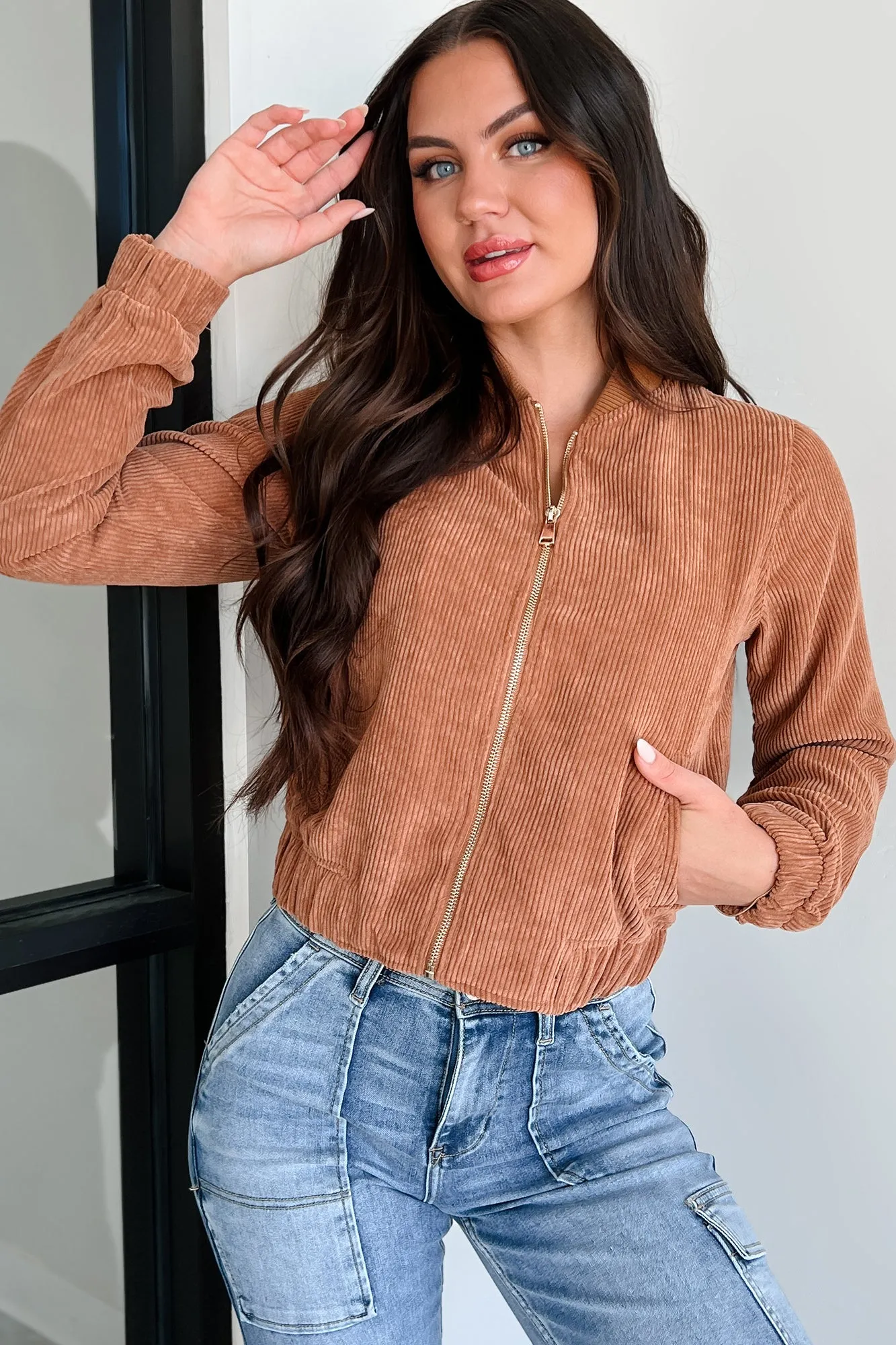 Dare To Dream Corduroy Bomber Jacket (Cognac)