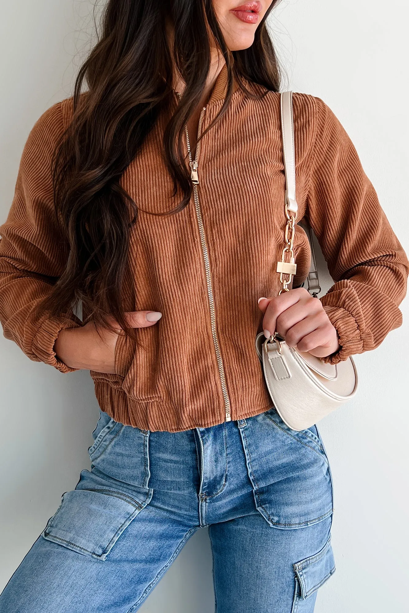 Dare To Dream Corduroy Bomber Jacket (Cognac)