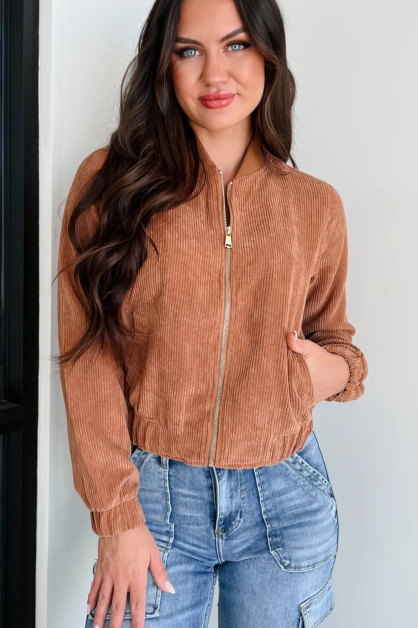 Dare To Dream Corduroy Bomber Jacket (Cognac)