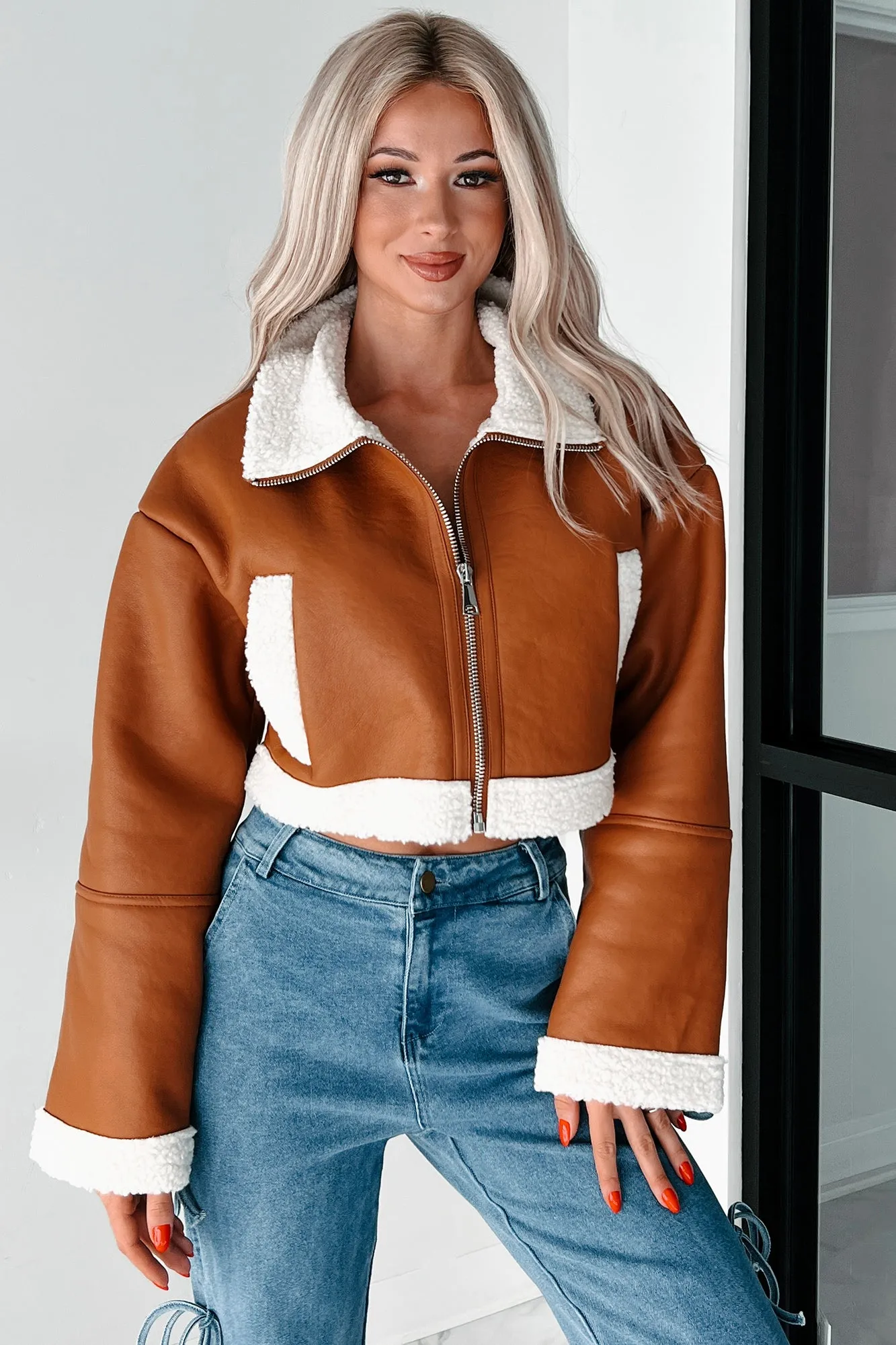 Denver Nights Faux Leather Crop Jacket (Brown)