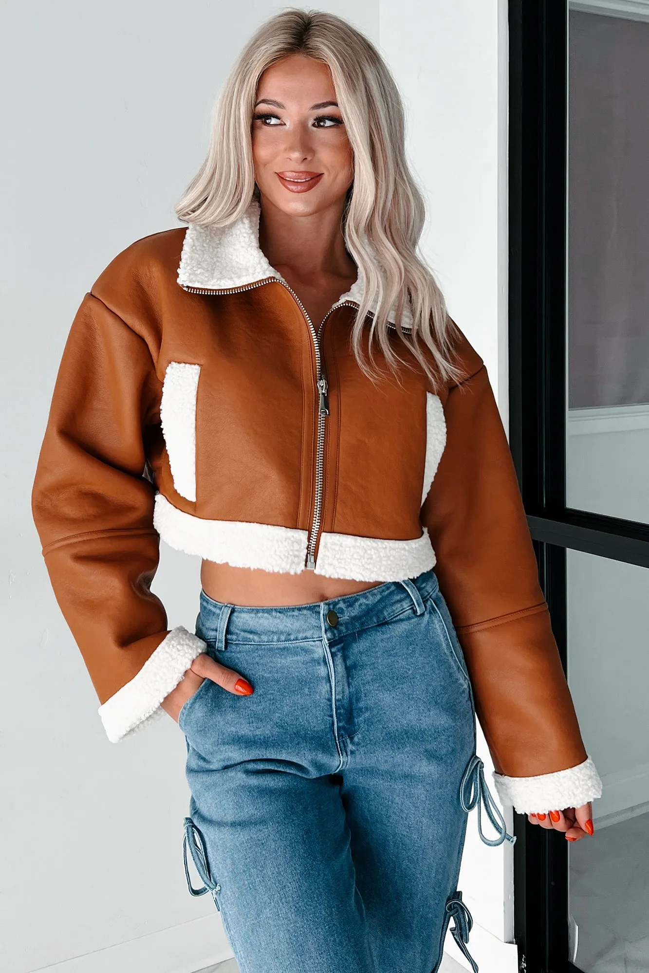 Denver Nights Faux Leather Crop Jacket (Brown)