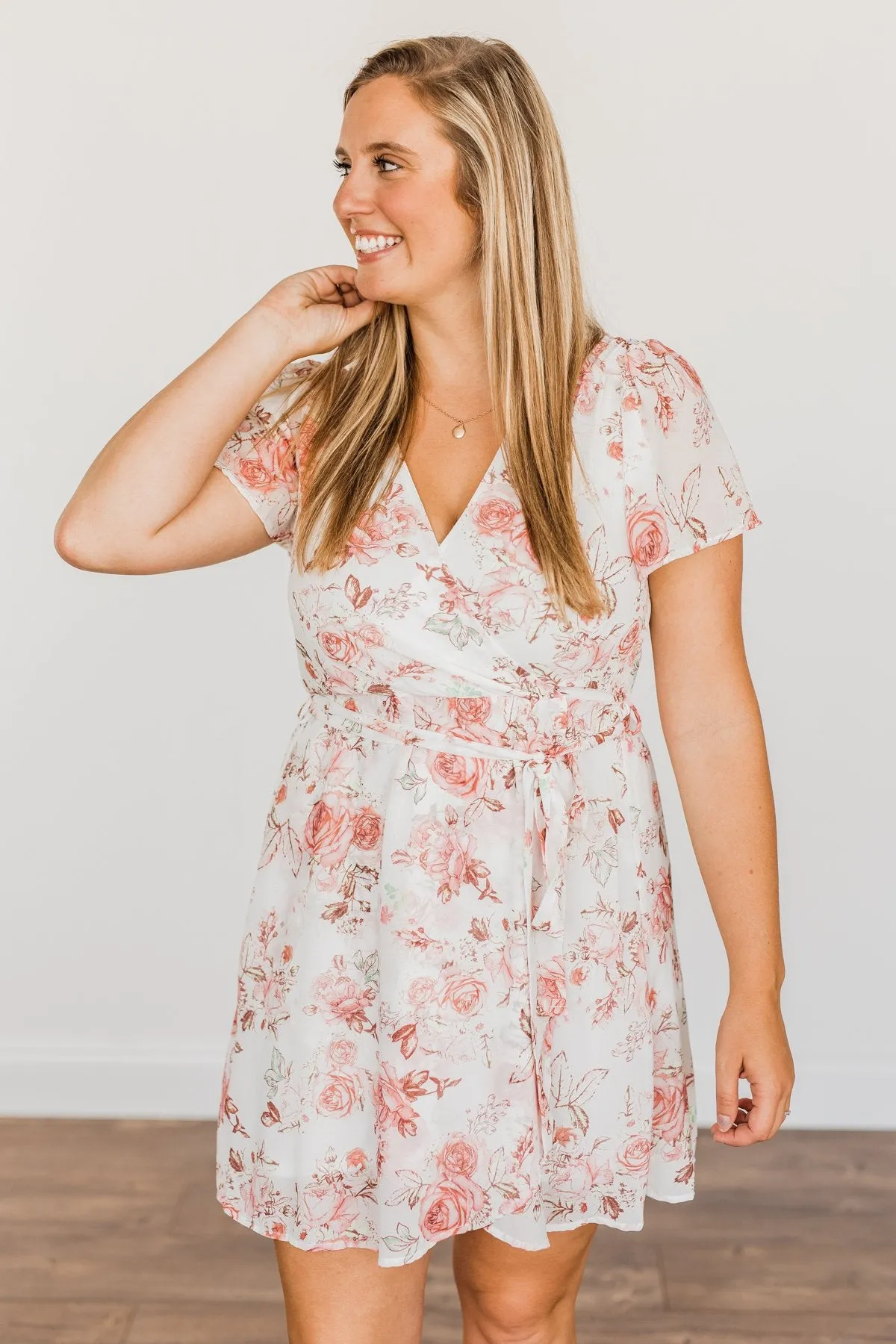 Divine Days Floral Wrap Dress- Ivory