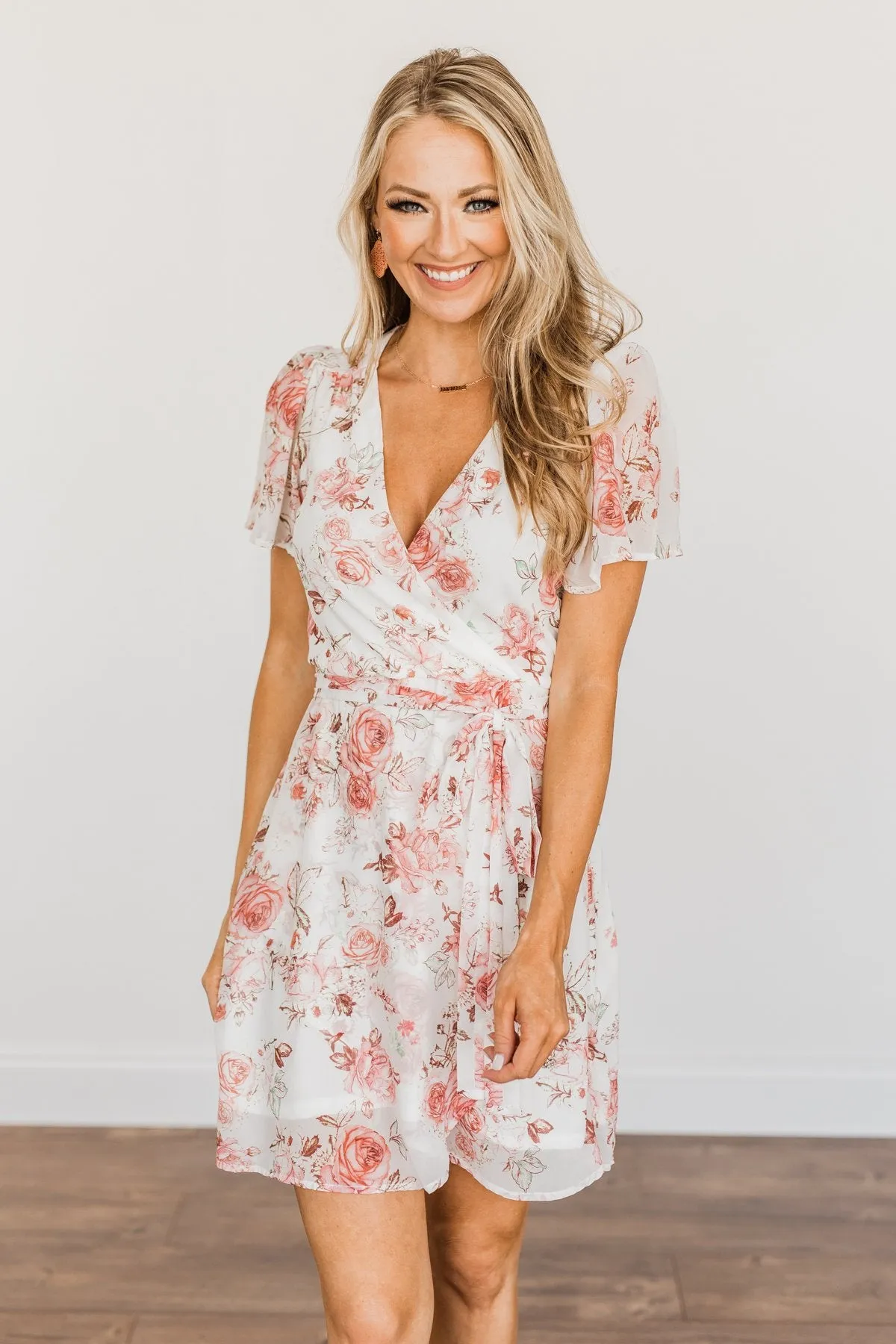 Divine Days Floral Wrap Dress- Ivory