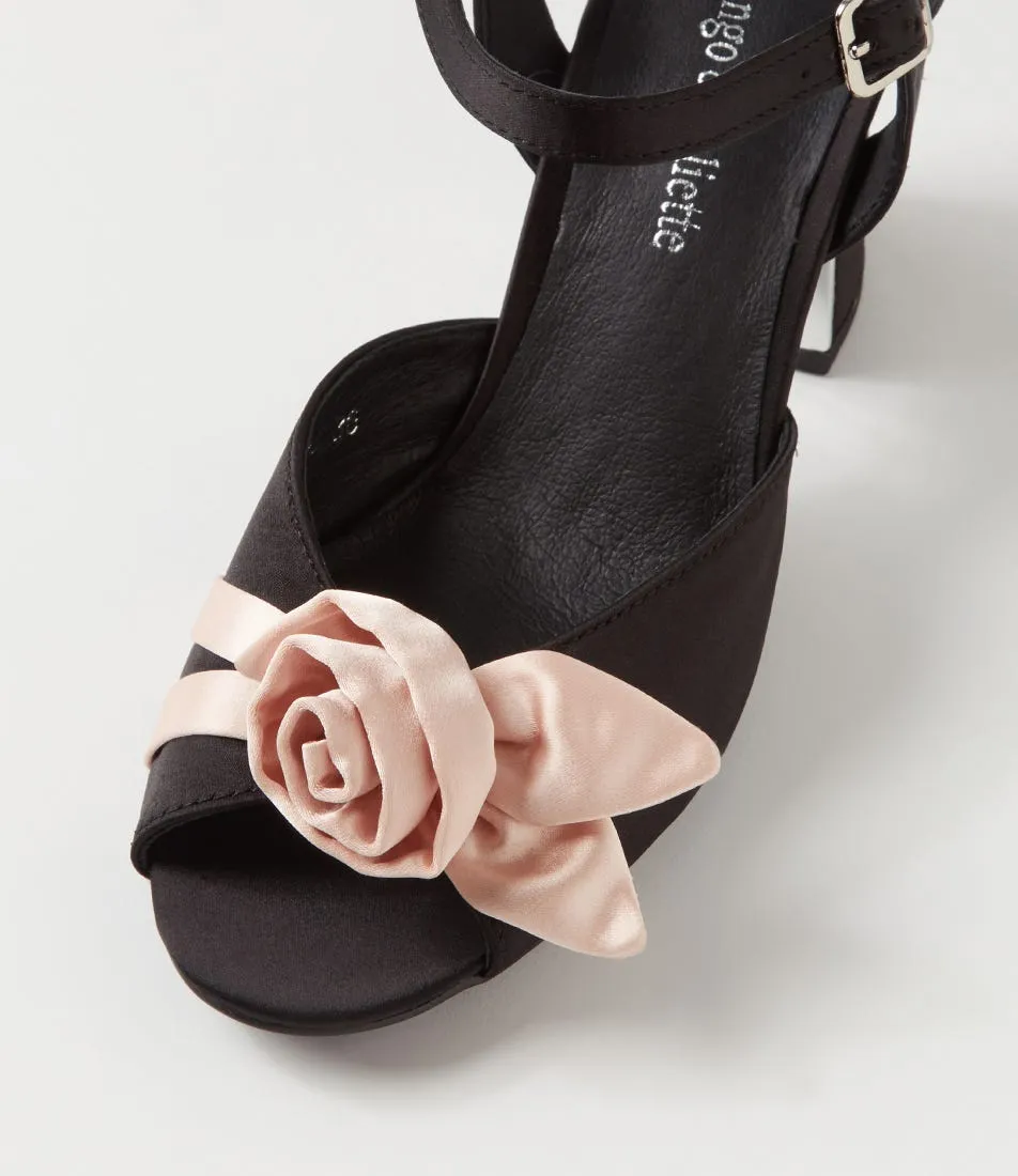 DJANGO & JULIETTE Kalice Black Nude Satin Sandals