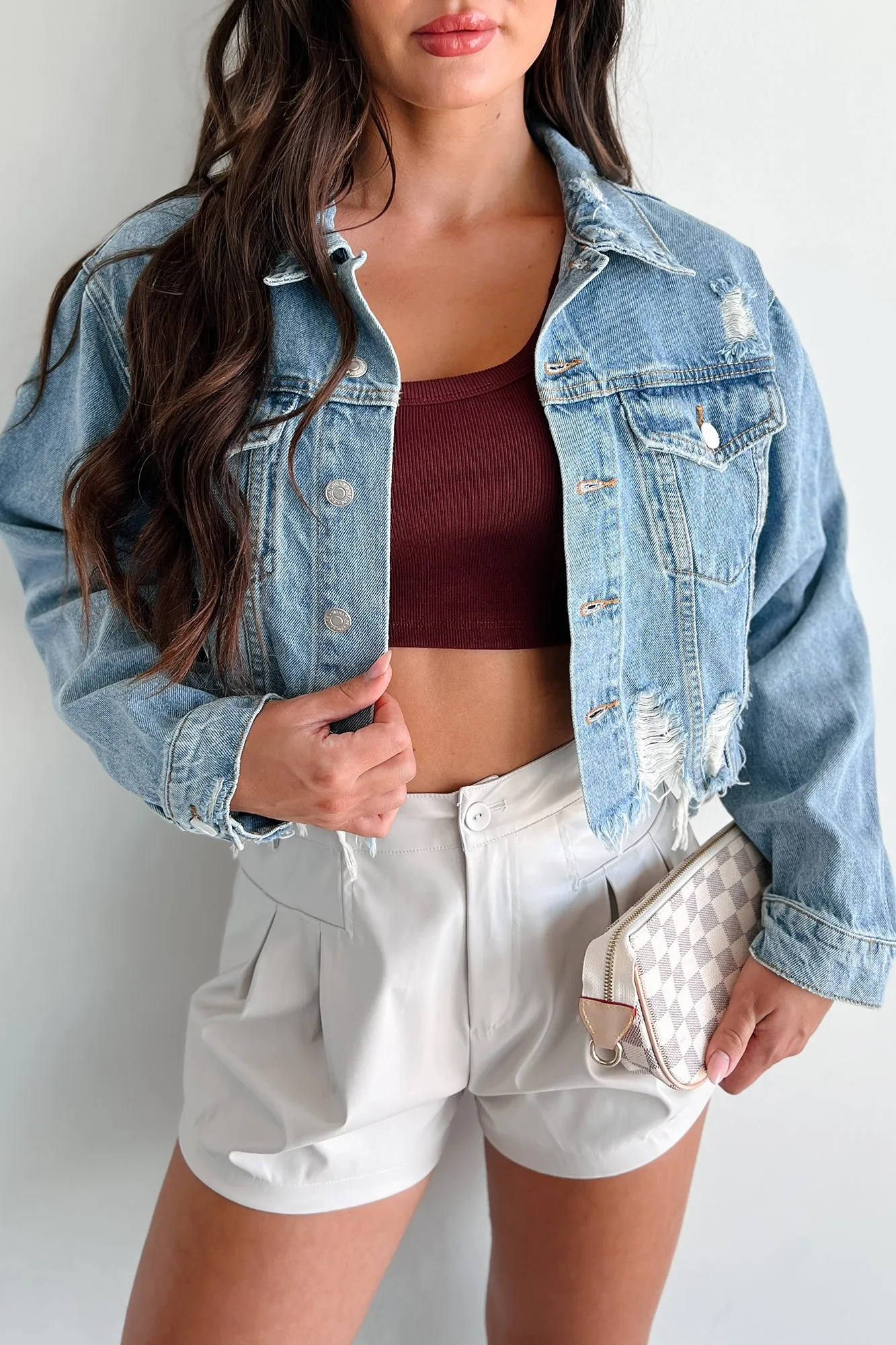 DOORBUSTER Cairo Distressed Denim Crop Jacket (Medium Denim)