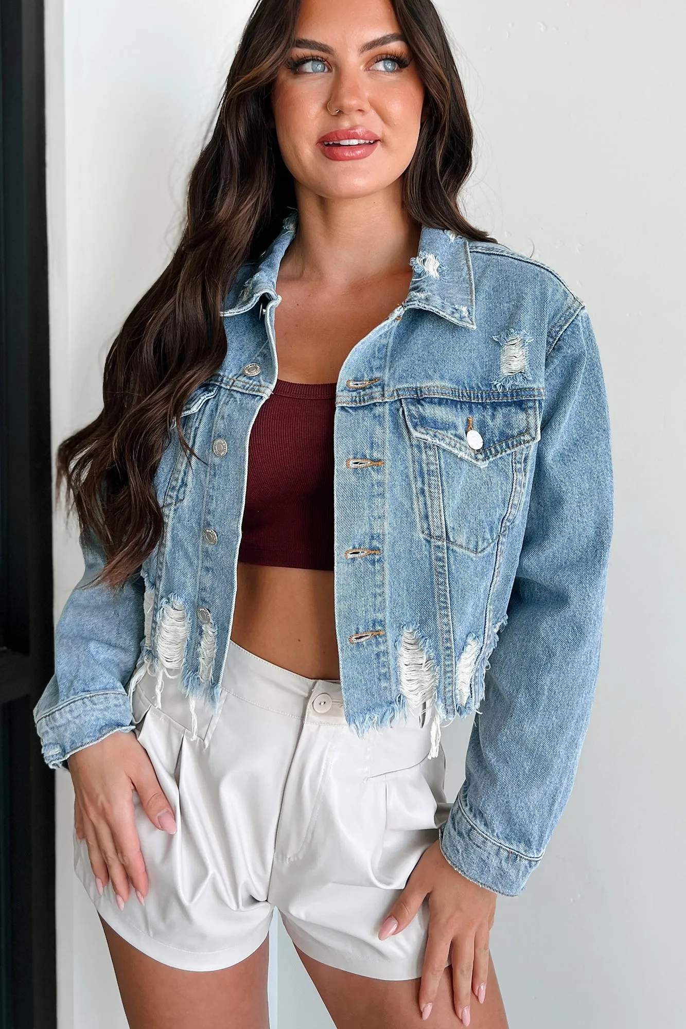 DOORBUSTER Cairo Distressed Denim Crop Jacket (Medium Denim)