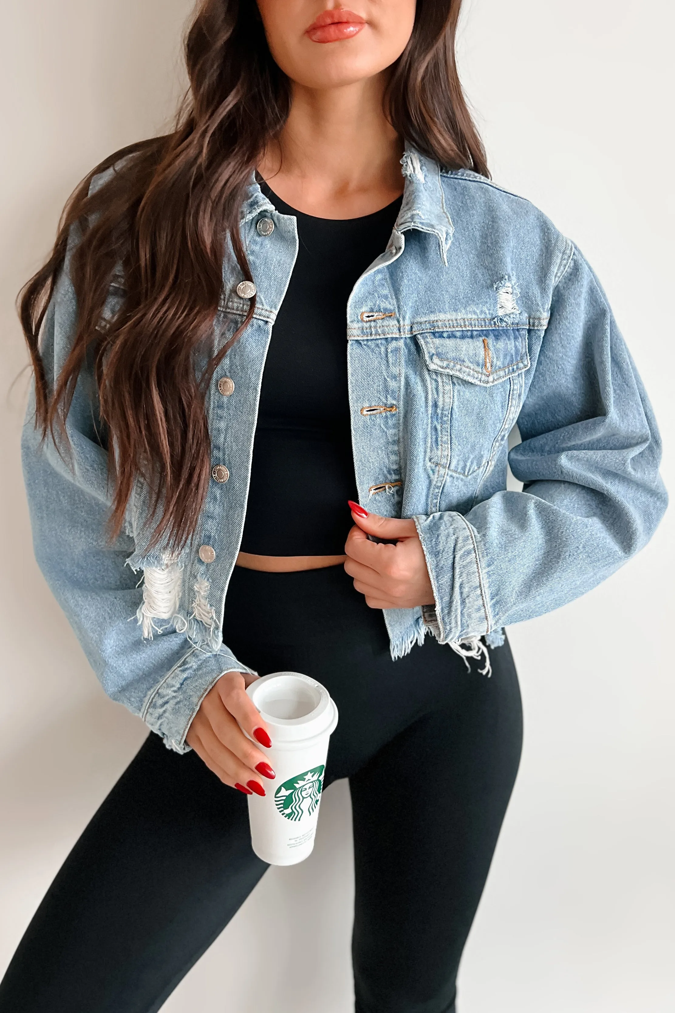 DOORBUSTER Cairo Distressed Denim Crop Jacket (Medium Denim)