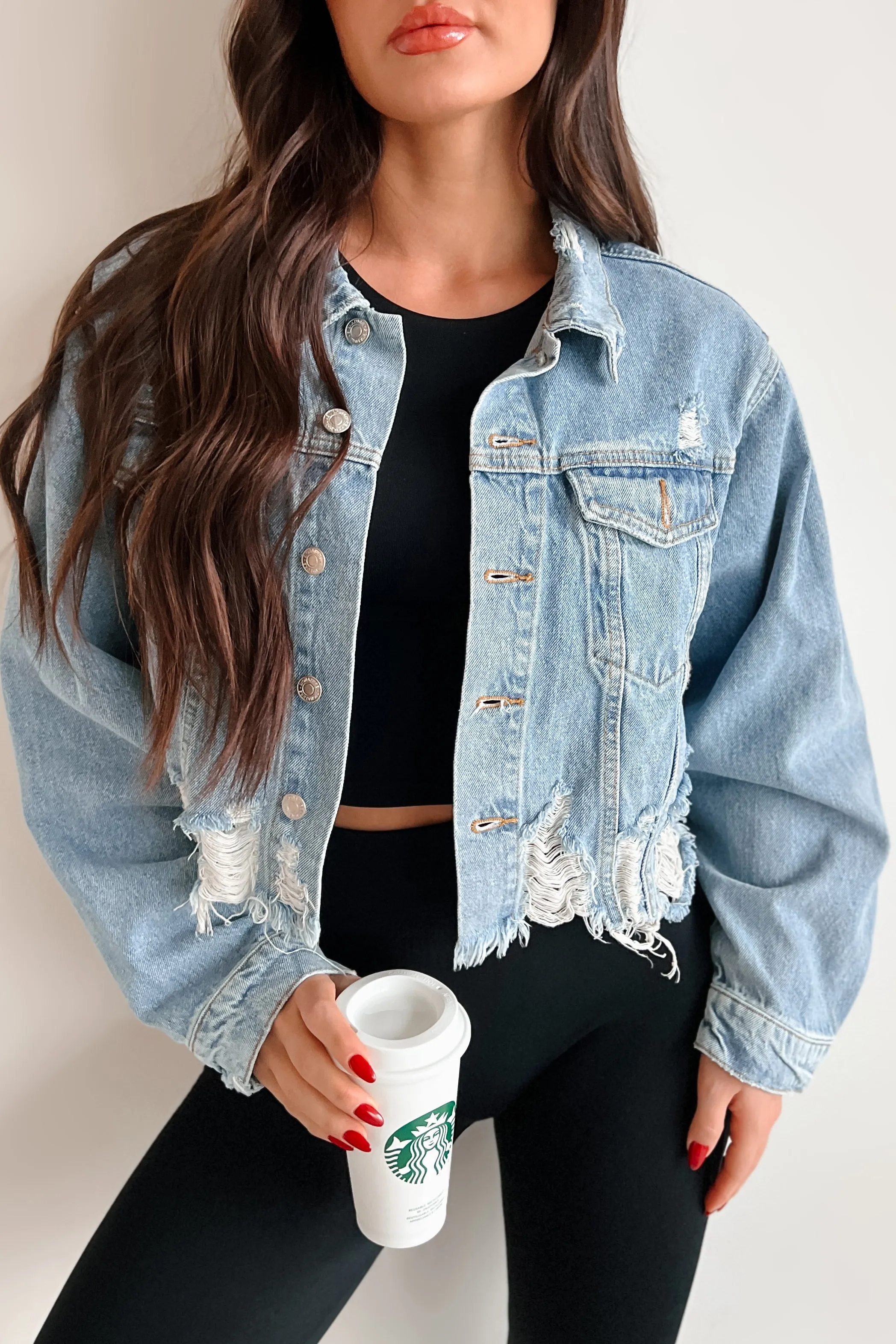 DOORBUSTER Cairo Distressed Denim Crop Jacket (Medium Denim)