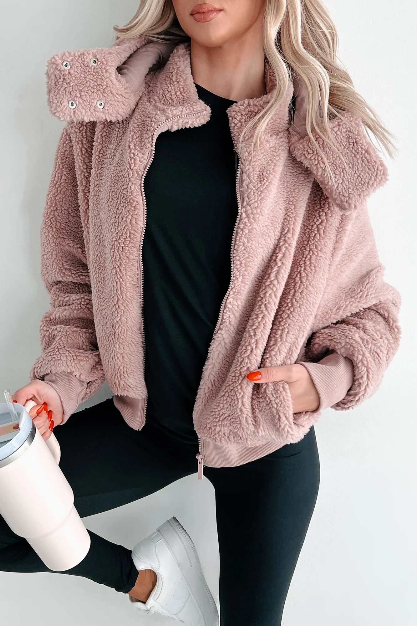 DOORBUSTER Cuddly Contentment Hooded Teddy Jacket (Dusty Rose)