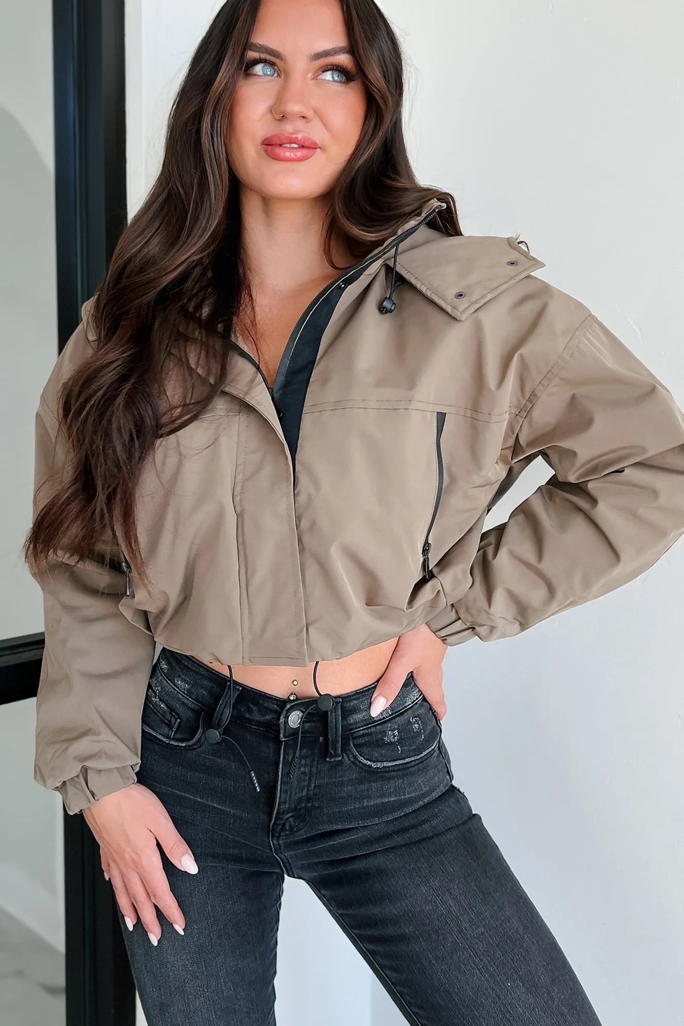 Fall Hikes Hooded Crop Jacket (Olive)