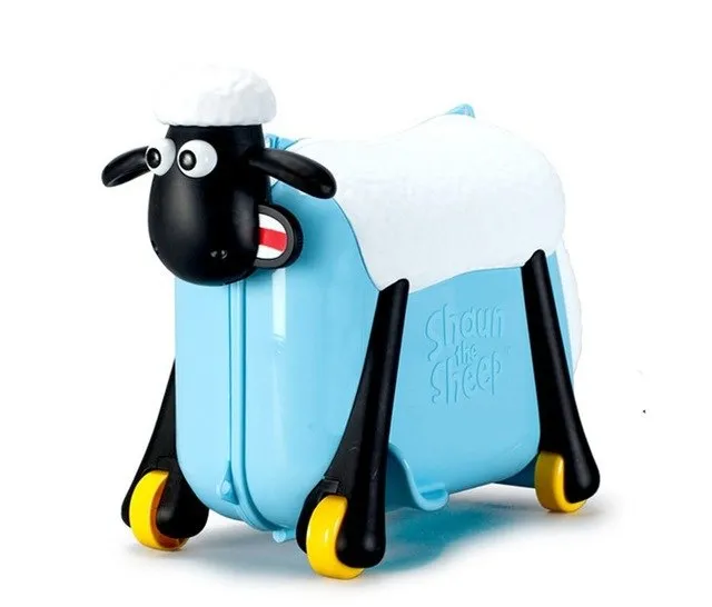 Fashion Women Cute Cartoon Sheep Shape Kids Ride-On Trolley Suitcase Solid Children Carry On