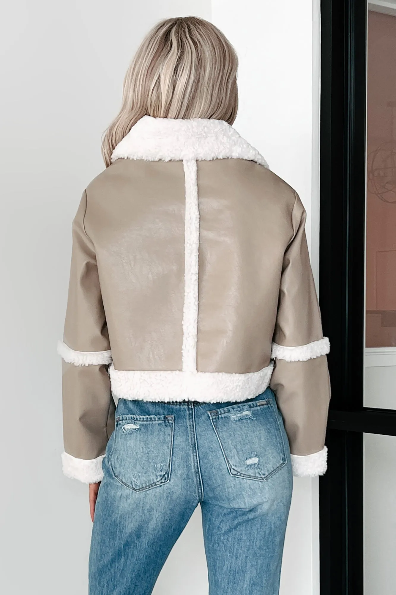 Felt The Chill Faux Leather Shearling Jacket (Taupe/Ivory)