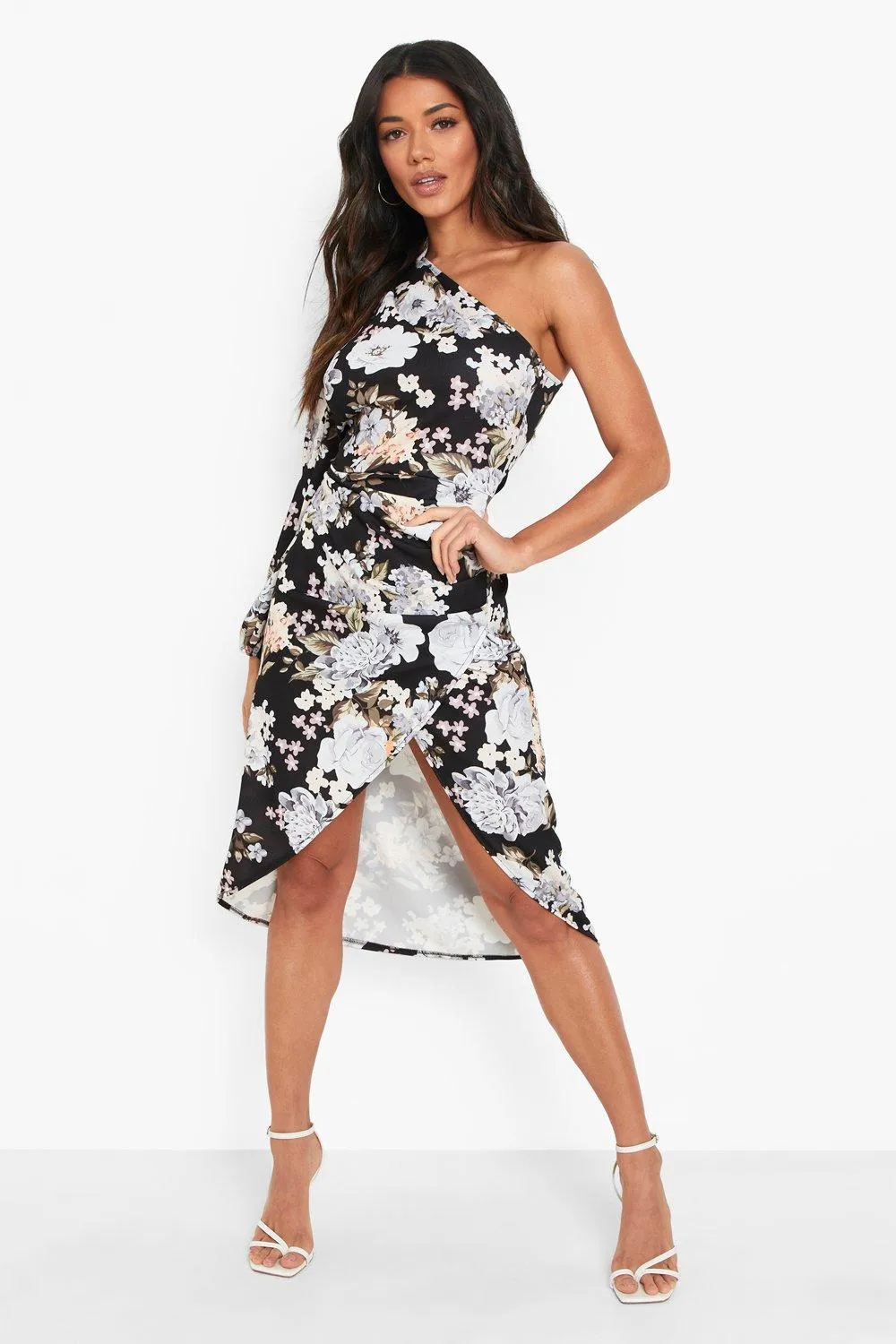 Floral Asymetric Wrap Midi Dress