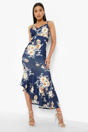 Floral Wrap Frill Hem Dress