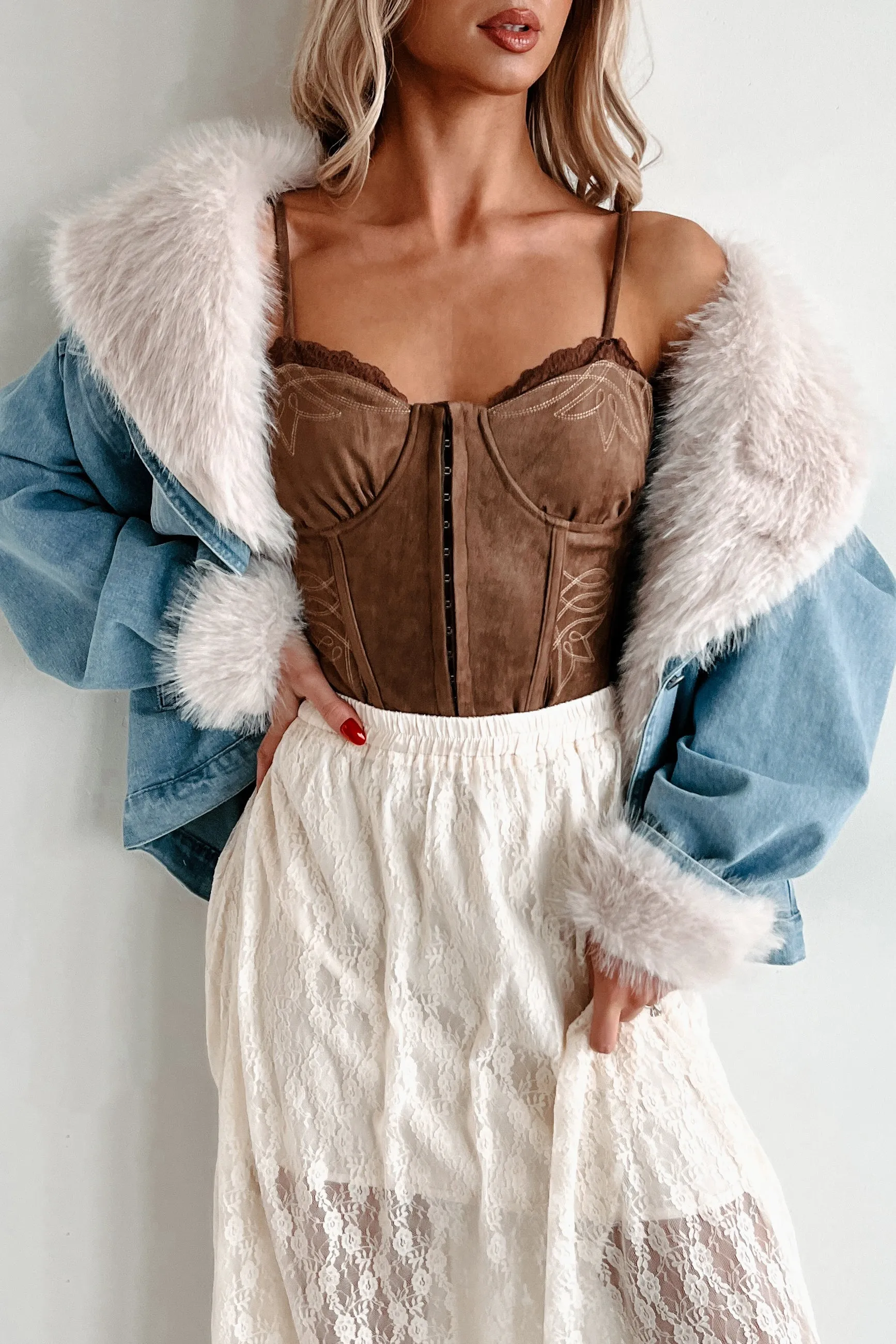 Furever Feeling Faux Fur Denim Jacket (Denim)