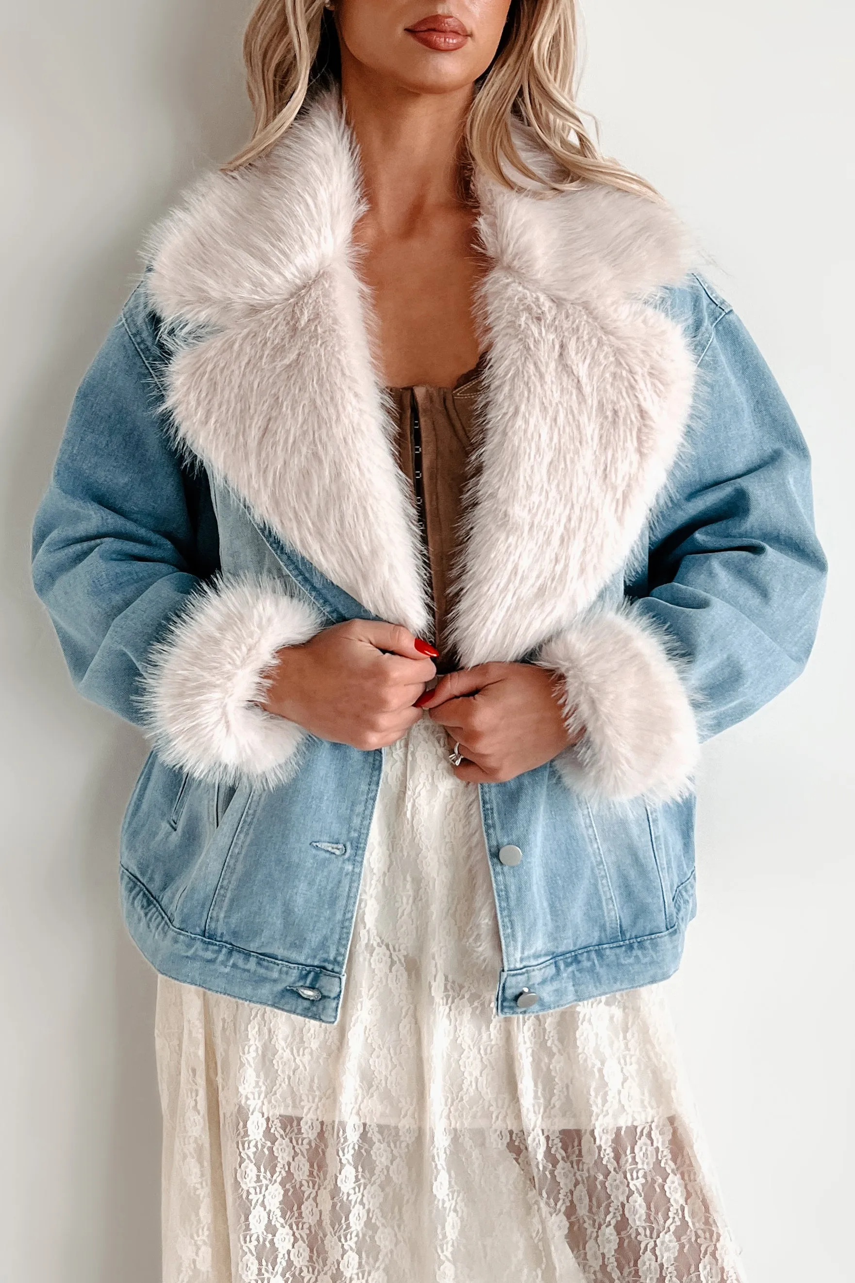 Furever Feeling Faux Fur Denim Jacket (Denim)