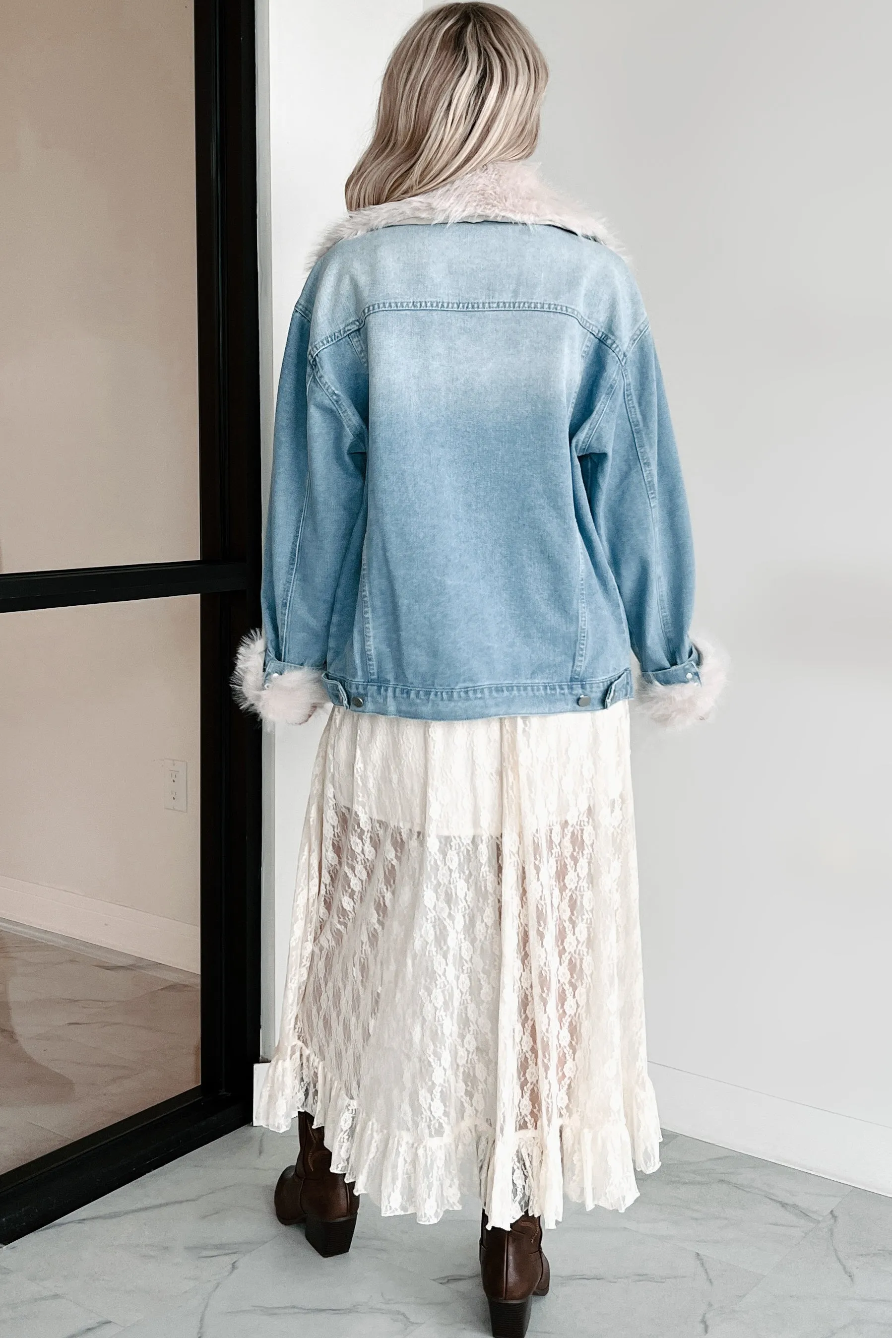 Furever Feeling Faux Fur Denim Jacket (Denim)