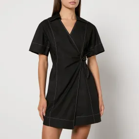 Ganni Cotton-Poplin Wrap Mini Dress - EU 44/UK 16 | Coggles