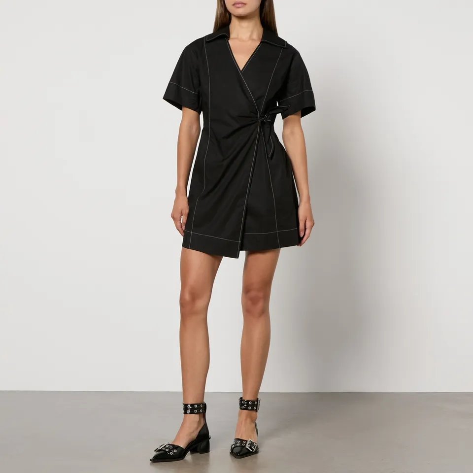 Ganni Cotton-Poplin Wrap Mini Dress - EU 44/UK 16 | Coggles