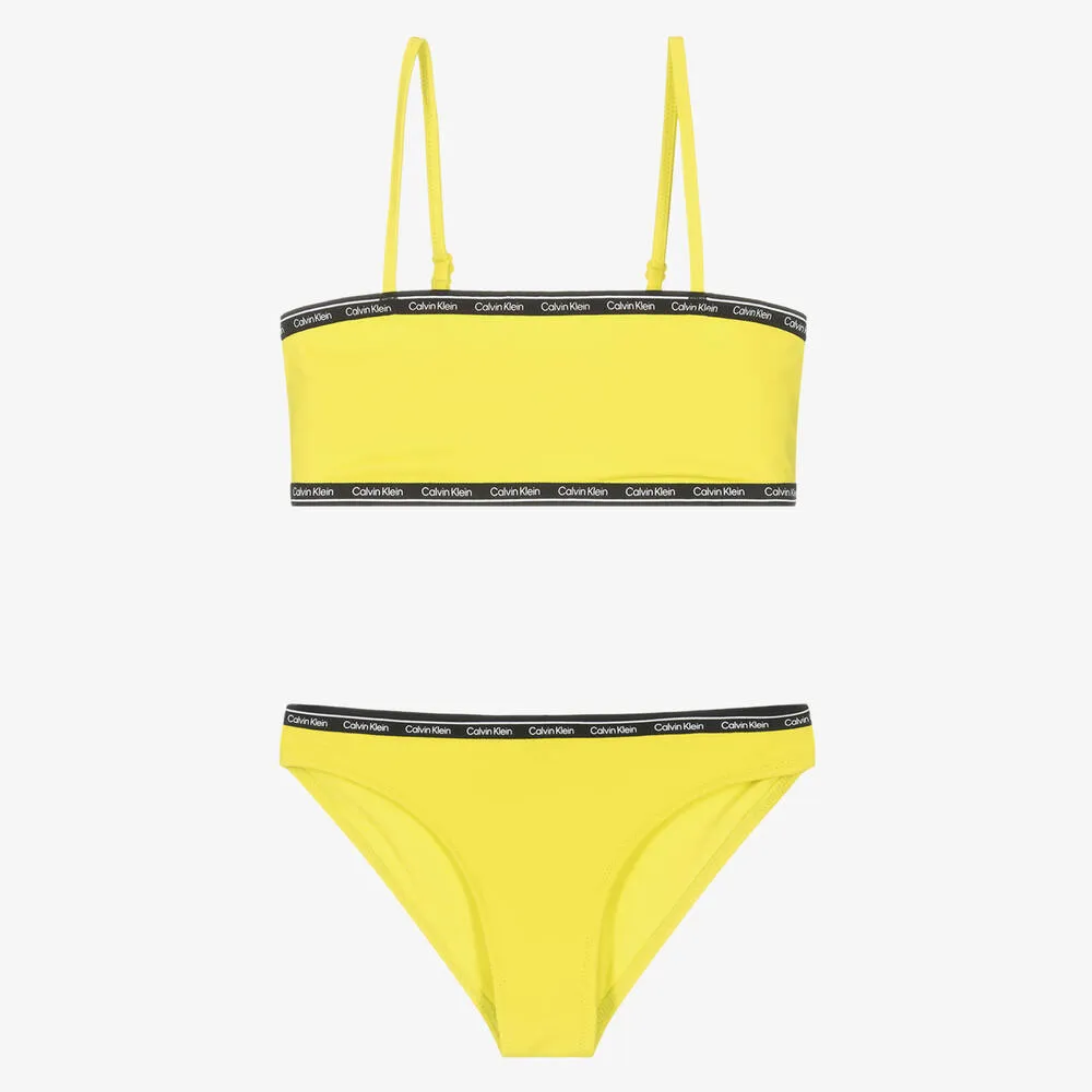 Girls Yellow Logo Tape Bikini