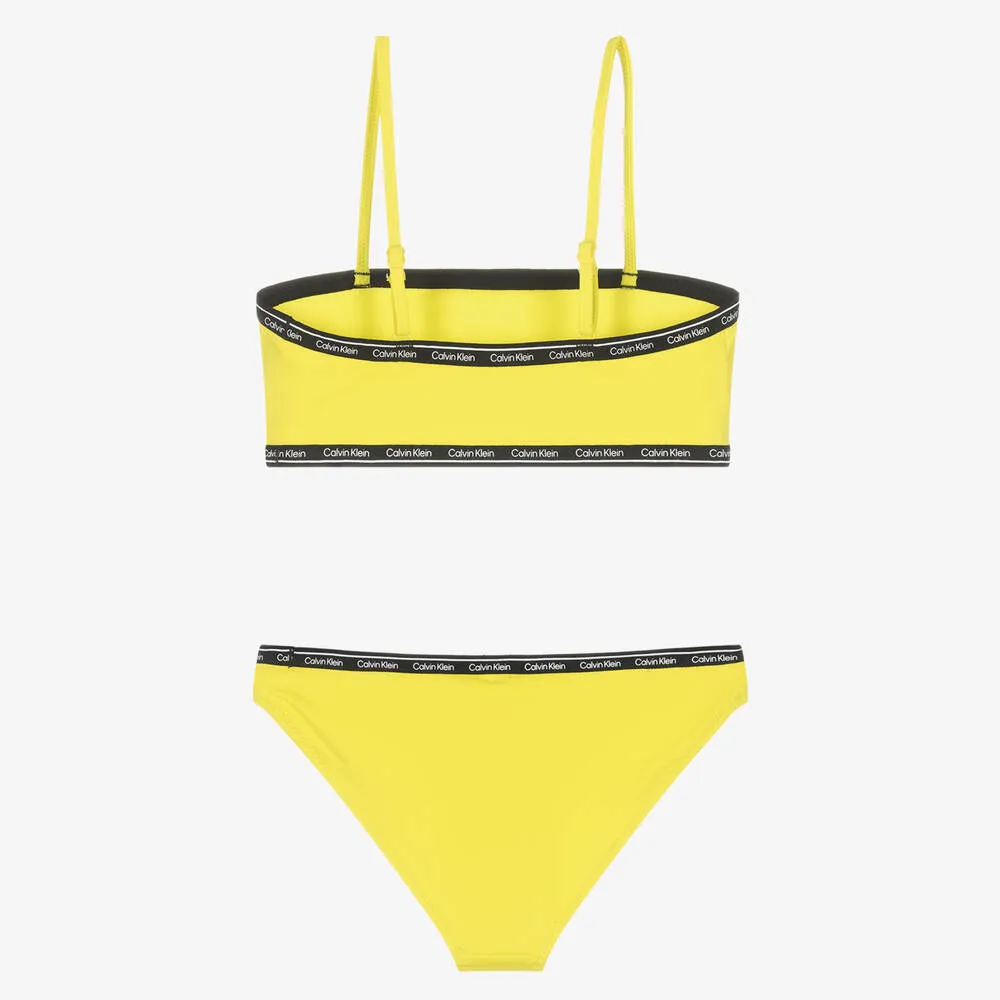 Girls Yellow Logo Tape Bikini