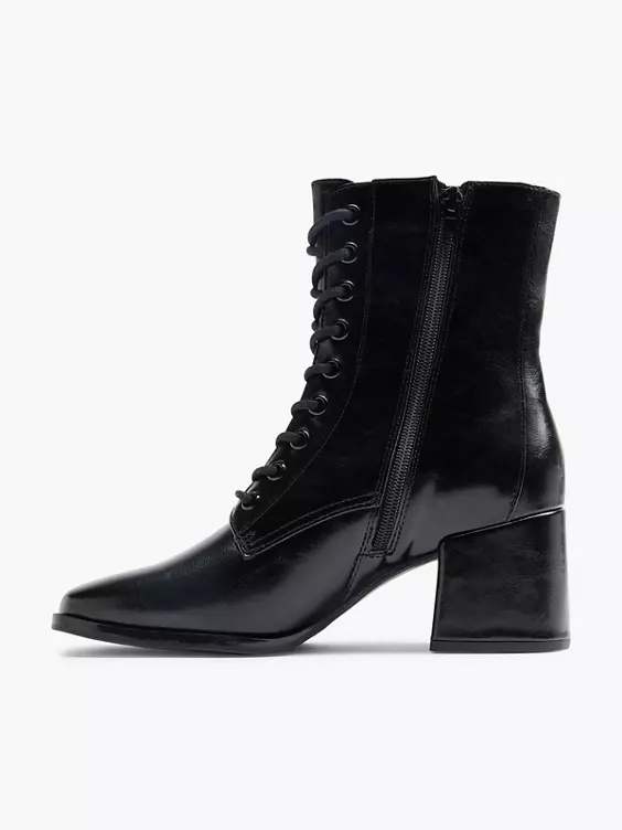 Graceland  Black Lace Up Heeled Ankle Boot