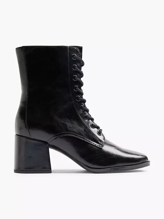 Graceland  Black Lace Up Heeled Ankle Boot