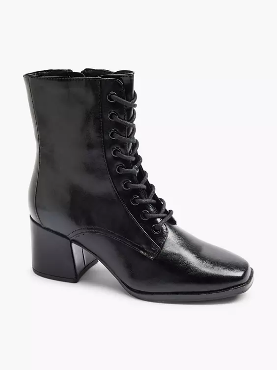 Graceland  Black Lace Up Heeled Ankle Boot