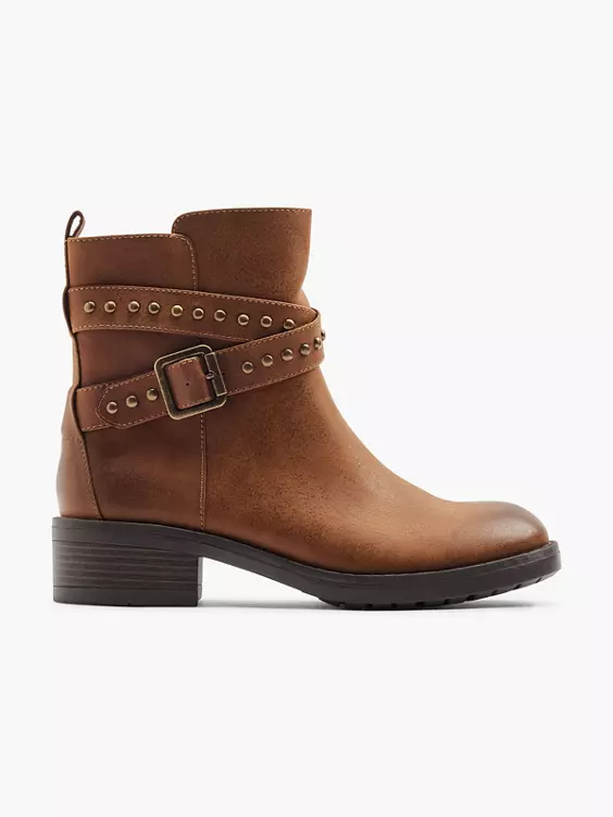 Graceland  Brown Heeled Ankle Boot with Zipper