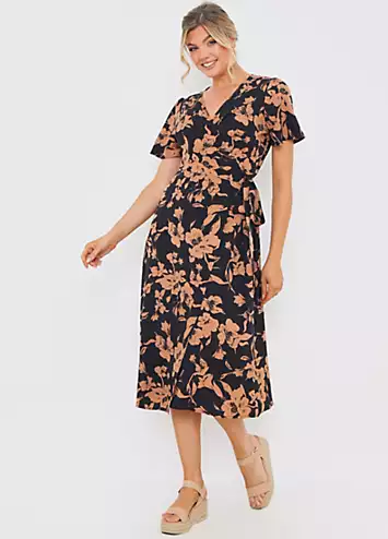 In the Style x Jac Jossa Brown Floral Wrap Multiway Midi Dress | Grattan