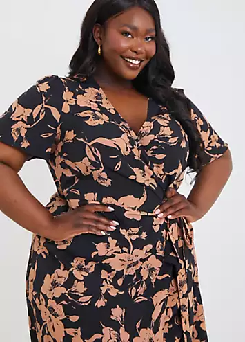 In the Style x Jac Jossa Brown Floral Wrap Multiway Midi Dress | Grattan