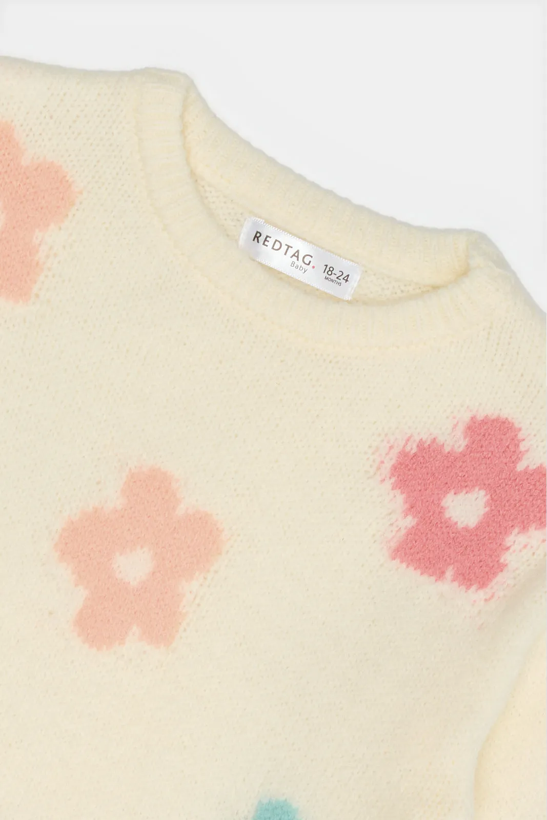 Infant Girls Ivory Flower Knitted Pullover