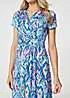 Izabel London Blue Printed Ruched Faux-Wrap Midi Dress