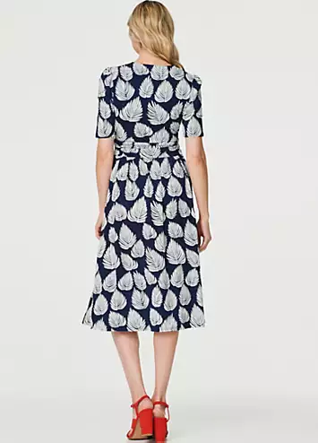 Izabel London Navy & White Printed Short Sleeve Wrap Tea Dress | Grattan