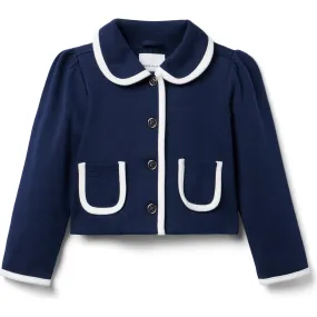 Janie and Jack The Collared Ponte Puff Sleeve Button Crop Jacket, Merchant Marine