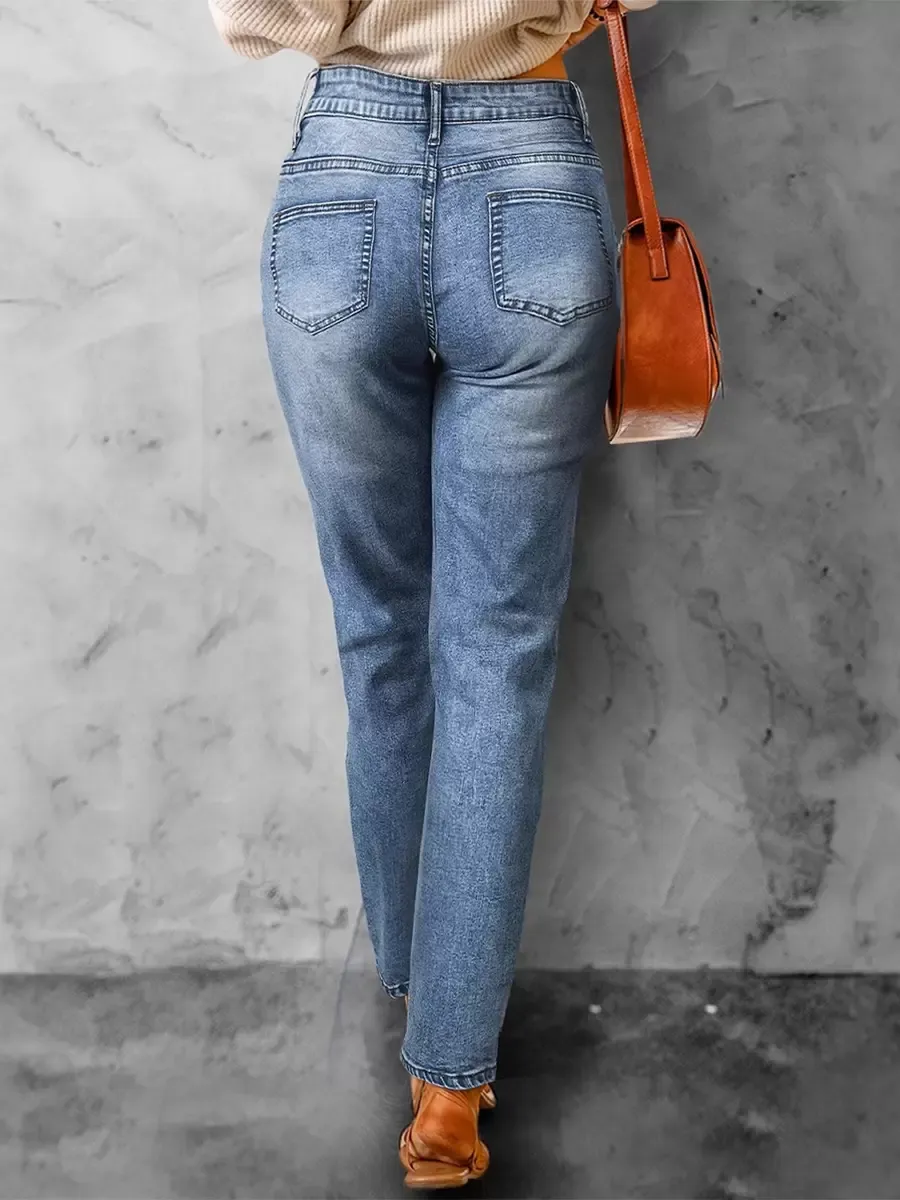 Jeans For Woman Chic Natural Waist Christmas Pattern