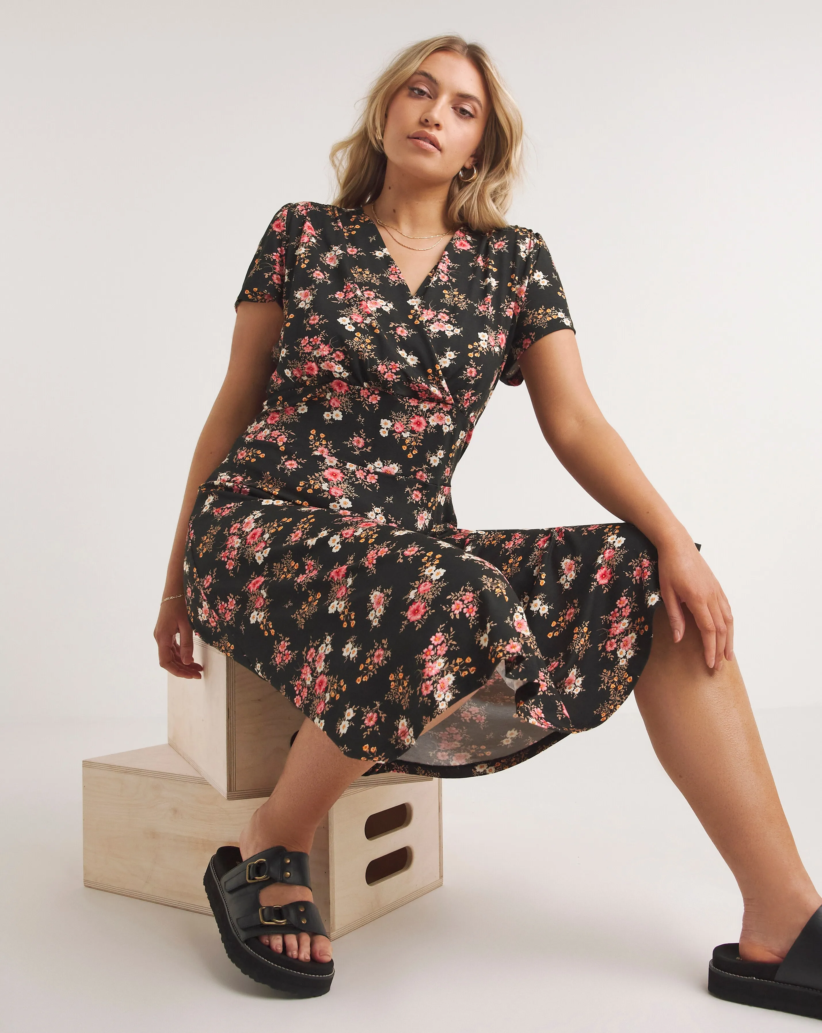 Joe Browns Short Sleeve Jersey Floral Wrap Midi Dress | Simply Be