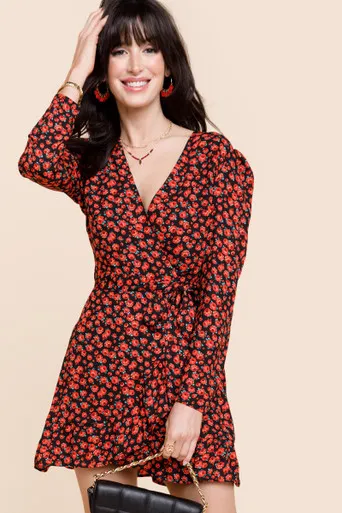 Kamilla Rose Printed Wrap Mini Dress