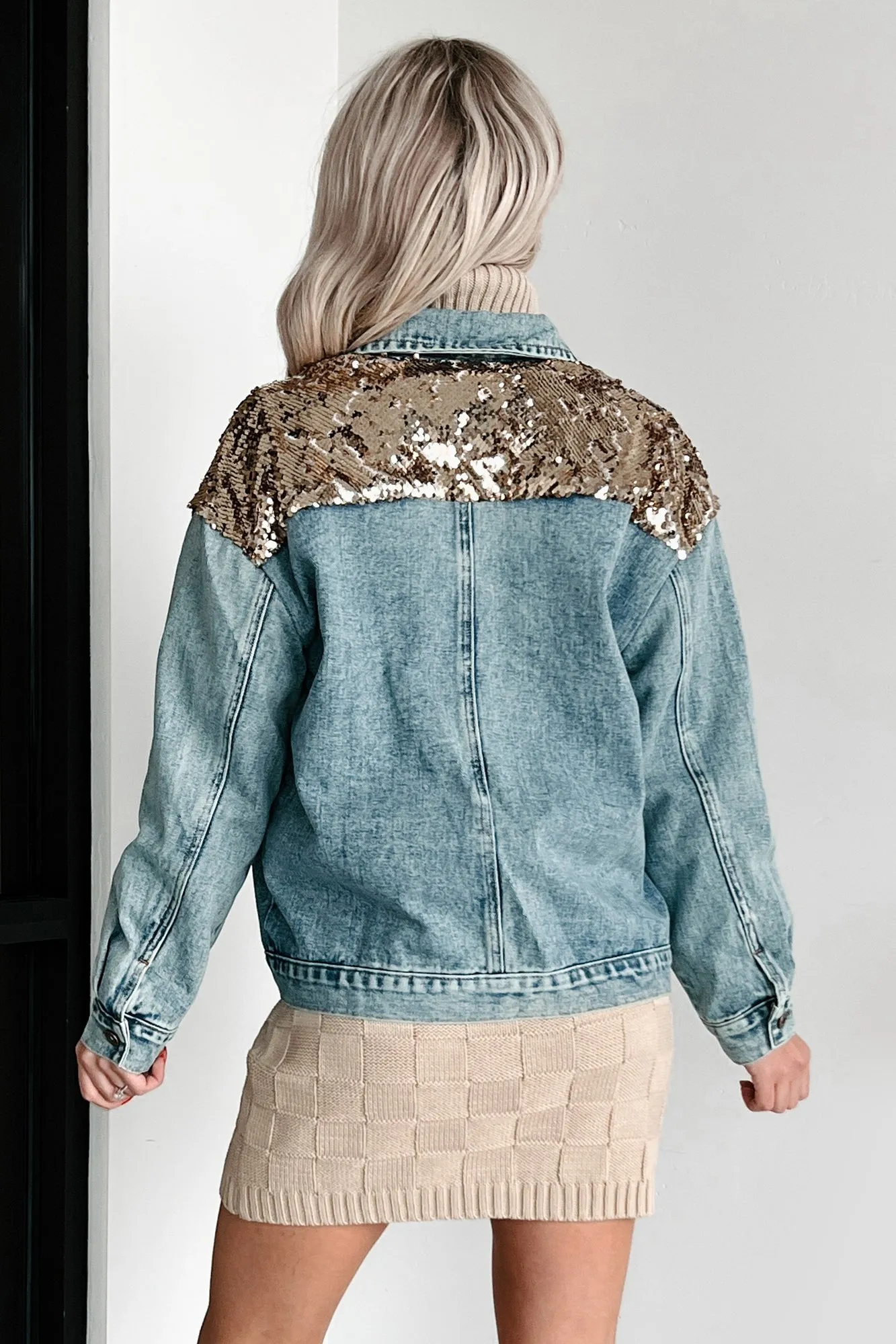 Keeping Things Fun Sequin Denim Jacket (Gold Combo)