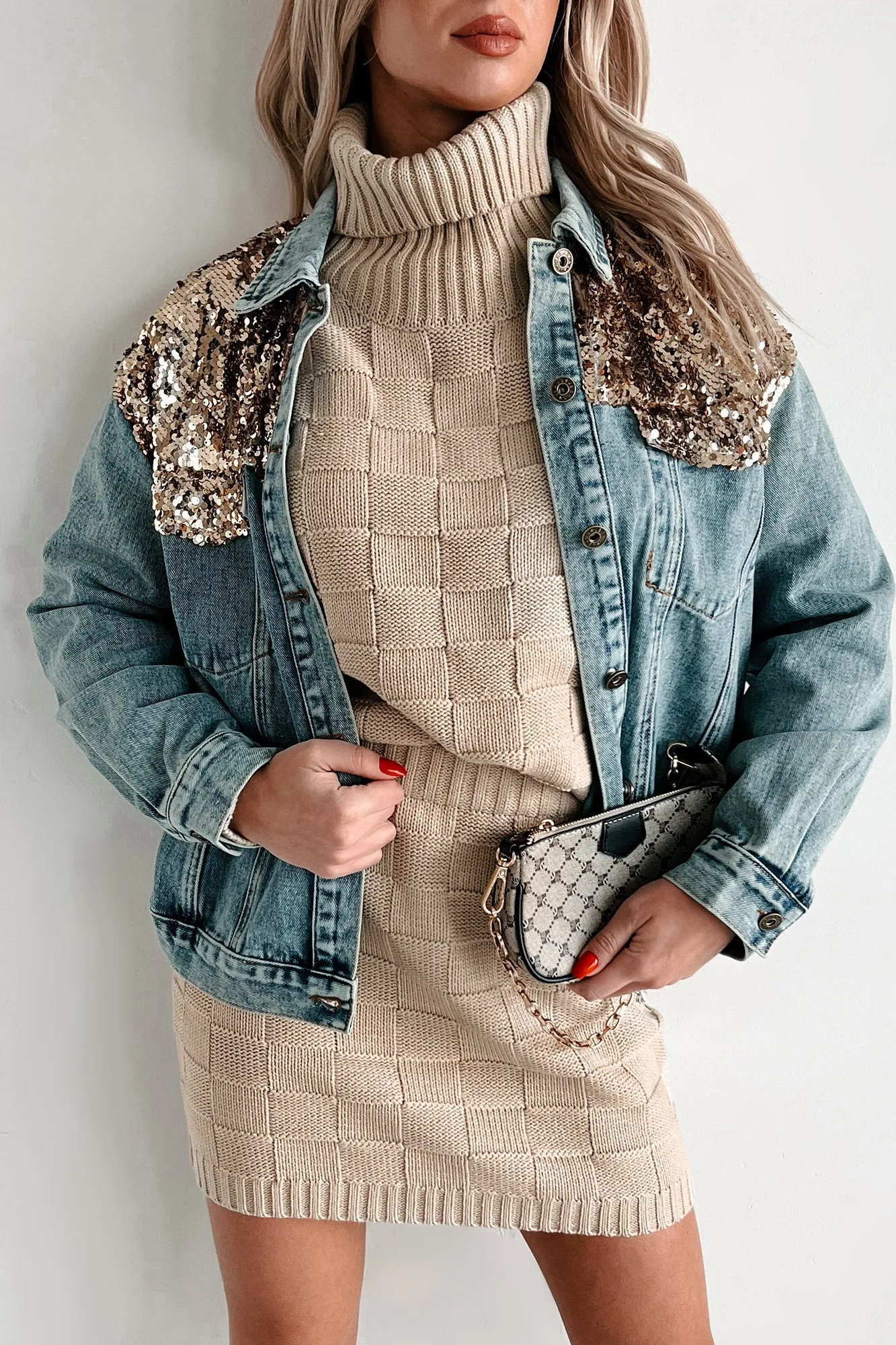 Keeping Things Fun Sequin Denim Jacket (Gold Combo)