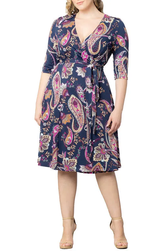 Kiyonna Signature Wrap Dress with 3/4 Sleeves (Plus Size)