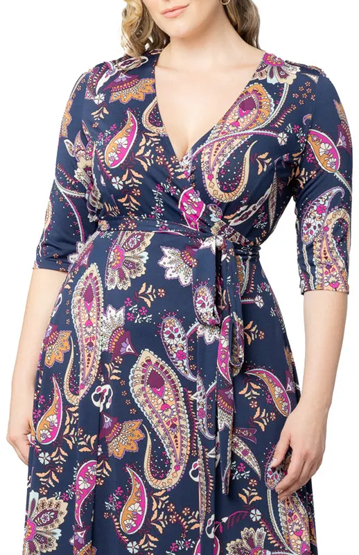 Kiyonna Signature Wrap Dress with 3/4 Sleeves (Plus Size)