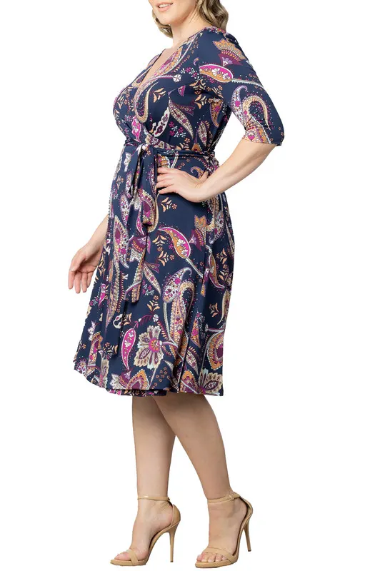 Kiyonna Signature Wrap Dress with 3/4 Sleeves (Plus Size)