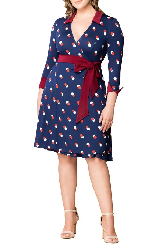 Kiyonna Sophisticate Long Sleeve A-Line Wrap Dress (Plus Size)