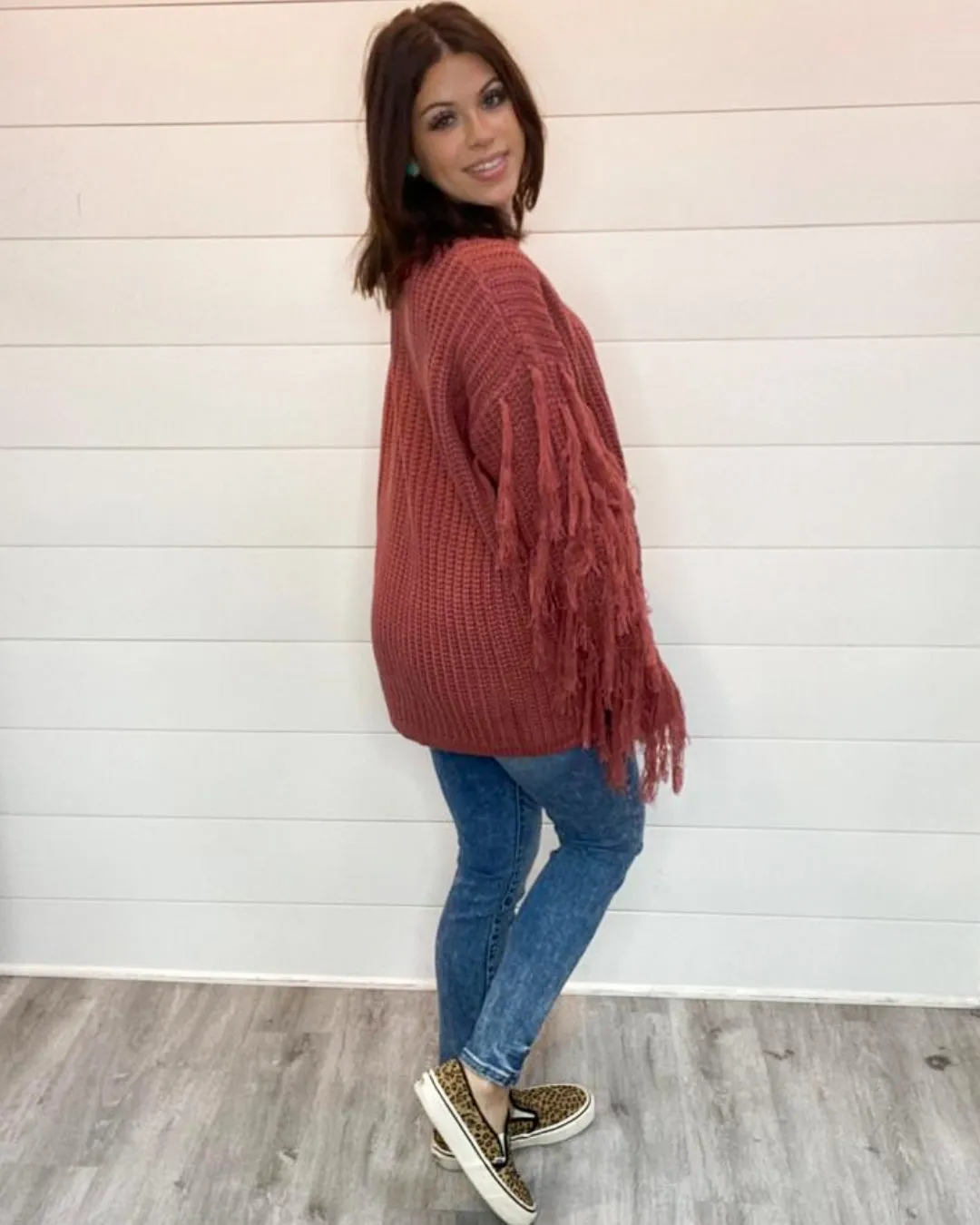 Knit Fringe Sleeve Pullover