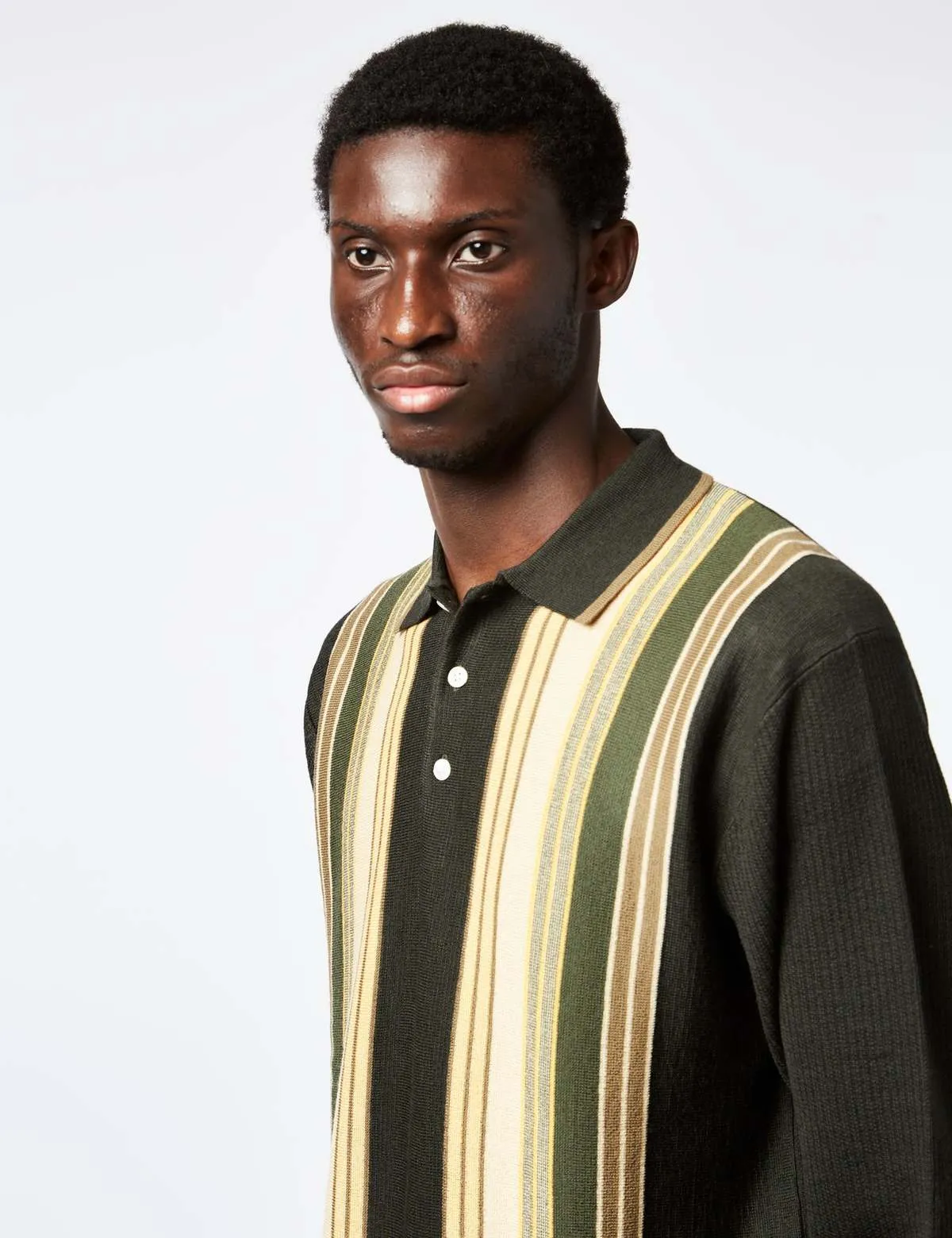 Knit Polo - Stripe/Dark Green