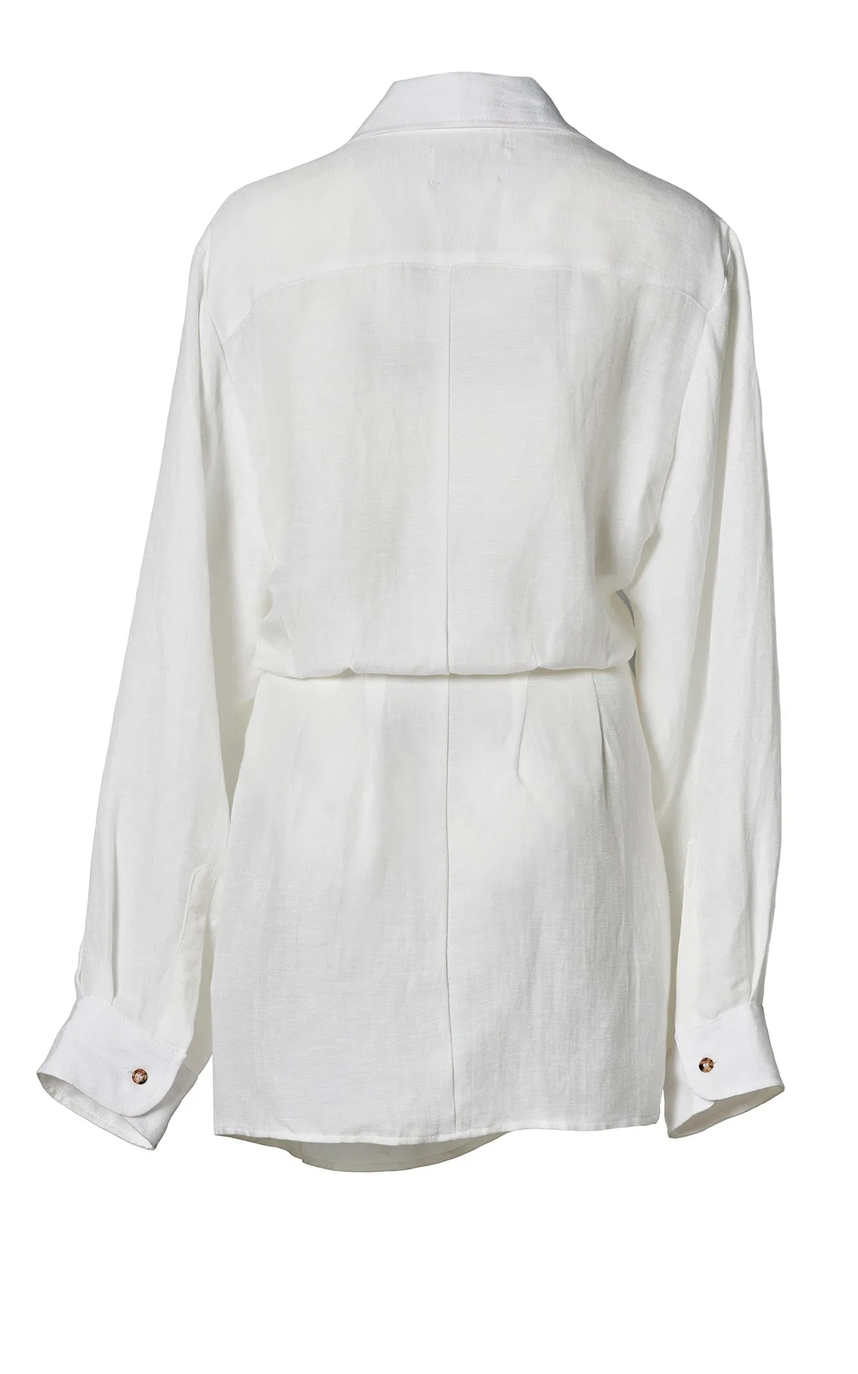 L.A. Button-Down Wrap Mini Dress in Cupro Linen Blend