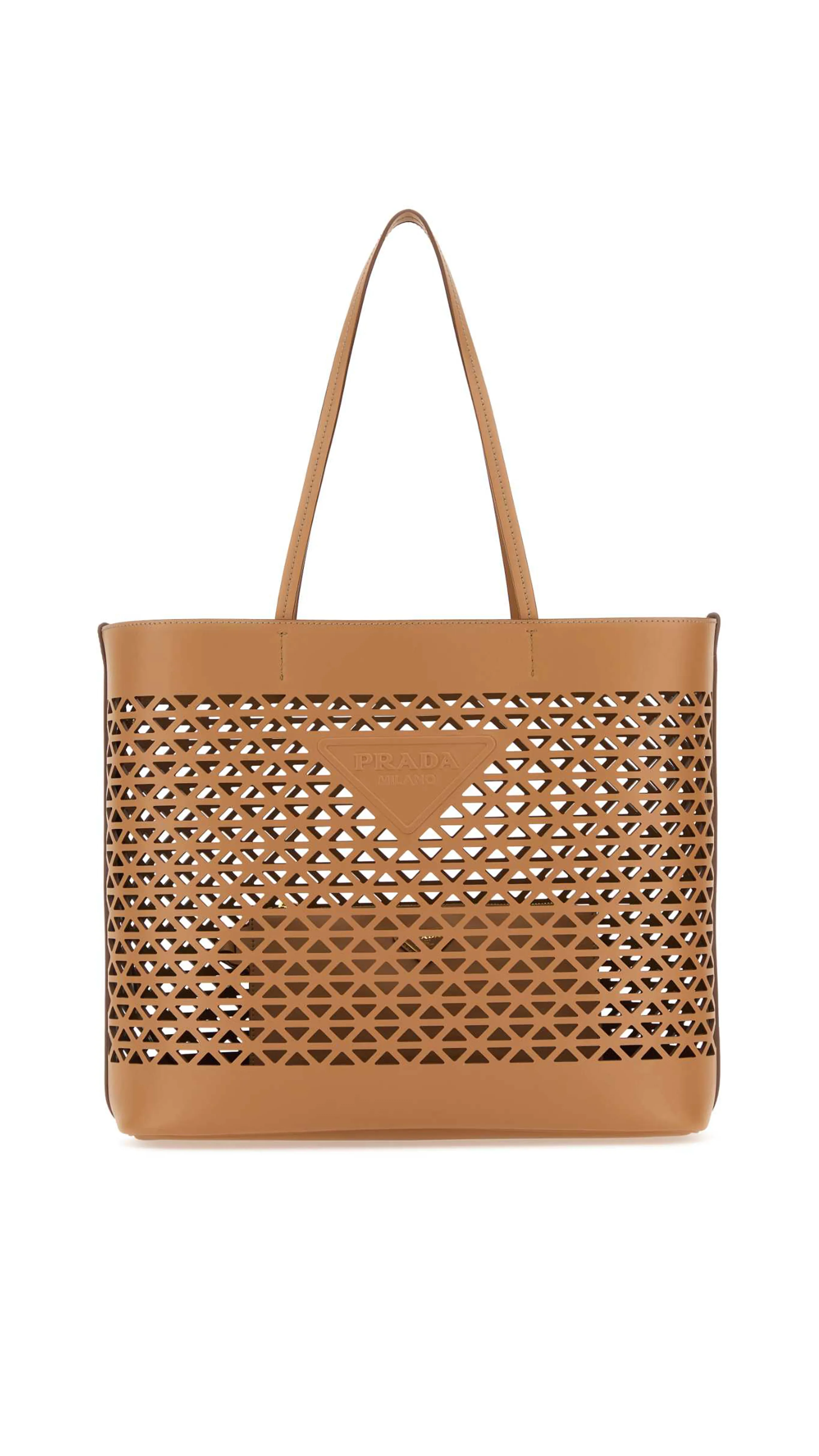 Large Perforated Leather Tote - Caramel